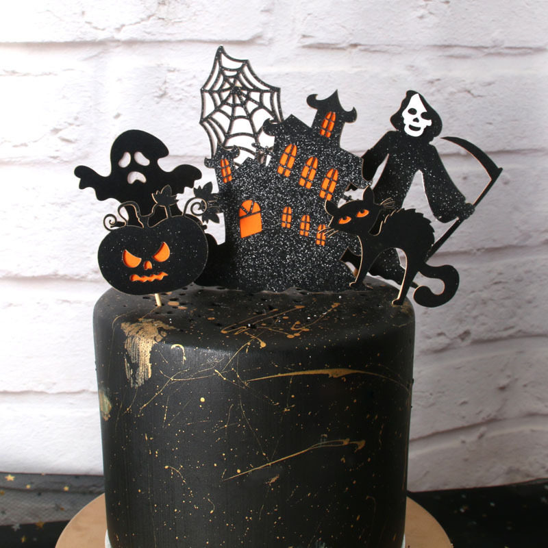 LaVenty Décorations Gâteau Halloween Chat Noir Effrayant - Citrouilles, Chauve-souris & Boules - Parfait Pour Anniversaire, Baby Shower & Fêtes Thématiques