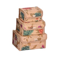 Ensemble rectangulaire de 3 boîtes d'emballage cosmétiques en bambou imprimées de fleurs pour bijoux, colliers, chocolats, sachets de thé, charbons actifs et cosmétiques