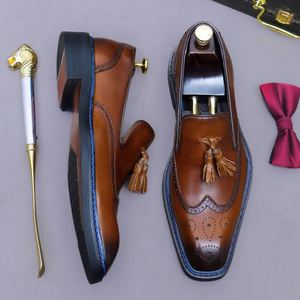 Mocassins en cuir à pampilles pour hommes, à enfiler, à bout carré, décontractés, grandes tailles, chaussures de mariage, toutes saisons - Product Image 3