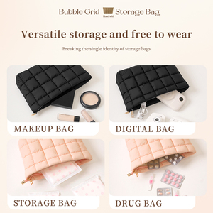 Bolsa de <span class=keywords><strong>Maquillaje</strong></span> de Nailon Acolchado a Cuadros de Gran Capacidad, Plegable, para Viajes, Artículos de Aseo y Almacenamiento al Aire Libre - Product Image 2