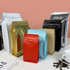 Bolsa de café con fuelle lateral al por mayor con válvula y cremallera, bolsa de café en grano, bolsa de fondo plano, bolsas de almacenamiento y embalaje