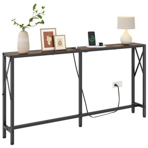 Mesa de consola con Oulets y puertos USB Mesa de sofá de 55,1 "Detrás del sofá Soporte Delgado largo industrial - Product Image 1