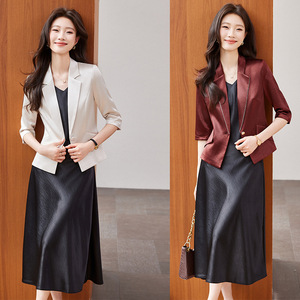 Women's Acetate Satin Blazer Set Solid Color Lightweight Suit Dress General Slim Fit Spring 2026 - Product Image 1