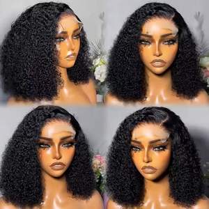 批发印度100% 处女生人发假发扭结卷曲短鲍勃蕾丝假发供应商无胶蕾丝前假发 - Product Image 1