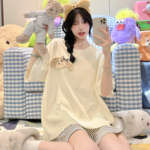 Ensembles de vêtements de nuit #0514 pyjamas d'été femmes coton à manches courtes col rond décontracté dessin animé <span class=keywords><strong>fille</strong></span> doux pyjamas - Product Image 6