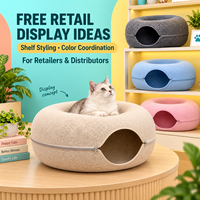 Tunnel-lit pour chat en feutre polyester personnalisé, en forme de donut, avec fermeture éclair, pour l'intérieur, idéal pour jouer et se reposer