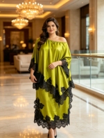 Ensemble jupe deux pièces plissé Miyake pour femme grande taille, couleur unie, manches chauve-souris, élégant et modeste, idéal pour les fêtes