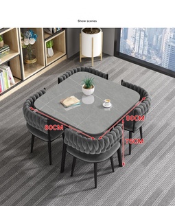 Ensemble de table à manger ronde en pierre frittée de qualité supérieure avec quatre chaises ergonomiques en métal pour salon moderne et espaces commerciaux - Product Image 6
