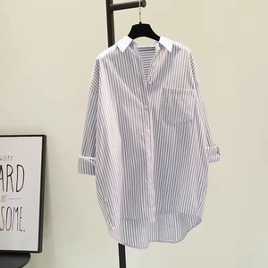 Nouvelle veste chemise décontractée pour femme, style coréen artistique, à rayures verticales, courte devant et longue derrière, mi-longue, collection Printemps-Automne - Product Image 6