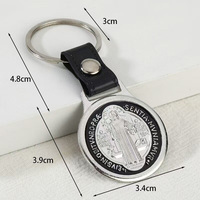 Porte-clés en cuir avec médaille catholique en gros, pendentif religieux chrétien en alliage de zinc, breloque pour clés de voiture et sac, cadeau