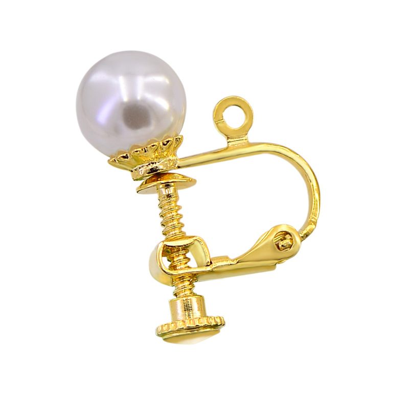 8mm perle vis clip d'oreille avec pendaison fleur titulaire/or