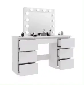 acrylic furniture desktop ABS adjustable width mirror acrylic mirrored vanity dressing table in bedroom legs shelf