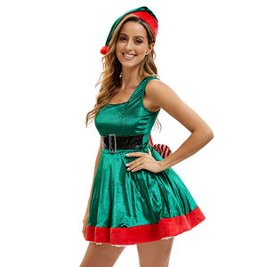 Costume de princesse <span class=keywords><strong>renne</strong></span> en velours vert pour <span class=keywords><strong>femme</strong></span>; Tenue de jeu de rôle Sexy Halloween et Noël avec chapeau - Product Image 5