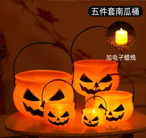 Wholesale Halloween Pumpkin Candy Bucket Halloween Plastic Portable Pumpkin Bucket