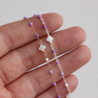 Chaîne plate en or 14K plaqué or/argent S925, émaillée blanc/violet, avec opale trèfle blanc pour la création de bijoux permanents DIY