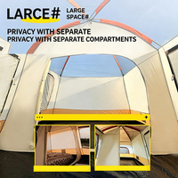 Tente de camping de plage pour 6 à 10 personnes, grande auvent avec espace supplémentaire, deux chambres et un grand hall pour les voyages en groupe