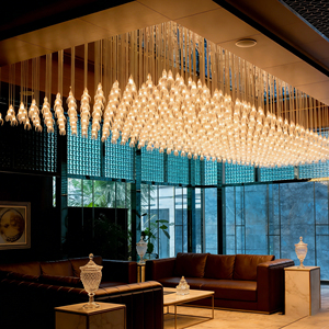 Lustre en cristal de luxe sur mesure, cascade, grande taille, luminaire <span class=keywords><strong>suspendu</strong></span> pour hall d'hôtel, salle de banquet - Product Image 3
