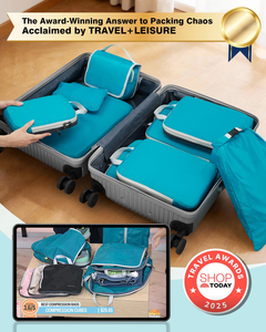 10 Set Compression Packing <b>Cubes</b> Expandable Storage Travel Bags for Suitcase Luggage Organizers with Hanging Toiletry Bag - Product Image 2