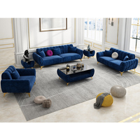 Muebles completos de estilo nórdico para sala de estar, juego de sofá a rayas de tela de terciopelo 3 2 1, patas Base de Color dorado, sofá suave y cómodo
