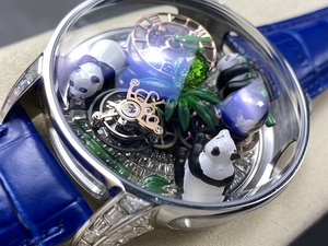 นาฬิกาข้อมือผู้ชาย Jacob Tourbillon Panda Art ระบบจักรกล พร้อมเข็มแสดงพลังงานสำรอง สายหนังวัว ตัวเรือนโลหะ ขนาด 44 มม. กันน้ำ - Product Image 6