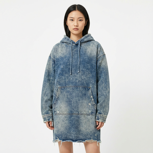 Robe sweat à capuche en polaire pour <span class=keywords><strong>femme</strong></span>, jaune vif, coupe oversize, décontractée, avec poches, coupe ajustée - Product Image 2