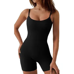 Kustom tali spageti satu bagian atasan Tank top celana pendek Romper tanpa lengan latihan Yoga jumpsuit untuk wanita