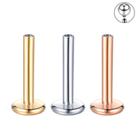 Barres de piercing labret à dos plat anodisées 16G CLASSIQUE pour femmes et enfants, filetage interne, conformes ASTM, pour fiançailles