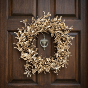 Guirnalda Redonda de Metal Dorado, Flores Decorativas Hechas a Mano, Estilo Glamuroso, Adorno Navideño Sin Iluminación, Paquete de Una Sola Pieza - Product Image 6