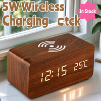 Jam Pengisi Daya Nirkabel Kayu LED Digital Alarm Clock Pengisi Daya Telepon Meja Minimalis Jam Meja Samping Tempat Tidur