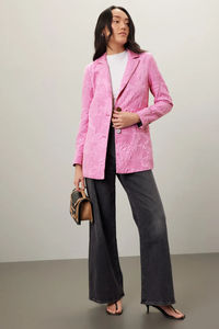 Giacca da Donna su Misura di Alta Gamma, Blazer Classico in Jacquard <span class=keywords><strong>Rosa</strong></span> con Risvolto a Tacca e Maniche Lunghe - Product Image 2