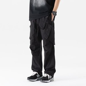 Pantaloni <span class=keywords><strong>Cargo</strong></span> da uomo alla moda medio affusolati in tela per arrampicata da esterno piatte e resistenti all'usura drappeggio stile paracadutista Casual - Product Image 2