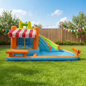 Structure gonflable rapide pour enfants avec toboggan, mur d'escalade, obstacles, trampoline et piscine à balles pour intérieur et extérieur - Product Image 1