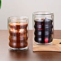 Tasse en verre borosilicate à double paroi de 340 ml, design intérieur ondulé, mug à café isolé, pour latte glacé, jus, passe au lave-vaisselle