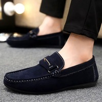 Mocassins en daim pour hommes, à enfiler, avec boucle métallique, semelle plate souple anti-usure, décontractés, pour la conduite, grandes tailles, vente en gros