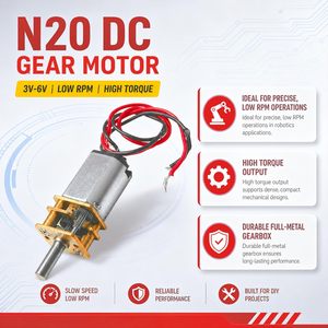 <span class=keywords><strong>Moteur</strong></span> à engrenages DC N20 3V-6V, mini <span class=keywords><strong>moteur</strong></span> <span class=keywords><strong>électrique</strong></span> avec boîte de vitesses entièrement métallique, faible vitesse, faible régime pour la robotique DIY, voiture RC - Product Image 5