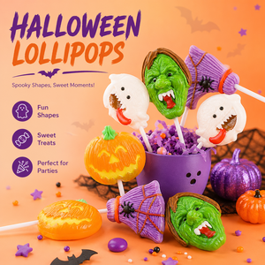 Piruletas de Halloween Venta directa del fabricante Calabaza espeluznante y palo de escoba de monstruo <span class=keywords><strong>verde</strong></span> Caramelo en caja con <span class=keywords><strong>sabor</strong></span> afrutado - Product Image 2