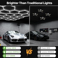 Luz LED Hexagonal para Garaje, Sistema de Iluminación en Forma de Panal, 6500K, Luz de Techo Ultrabrillante, para Detallado de Automóviles