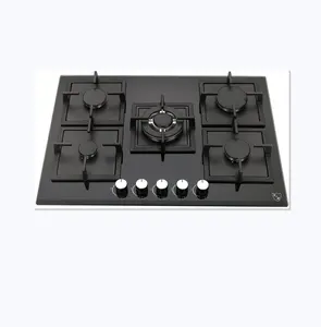 Glass top gas stove 5 burner cooking stoves cooktop iron kitchen gas stove high power gas cooker