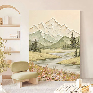 Hand <b>Painted</b> Textured <b>Oil</b> Painting <b>Landscape</b> Mountain River Scene Impressionism Style For Entryway Hallway Living Room Wall Art - Product Image 4
