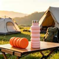 Bouteille d'eau pliable en silicone de qualité alimentaire, sans BPA, étanche, réutilisable, pliable, pour les voyages, la salle de sport, la randonnée en plein air
