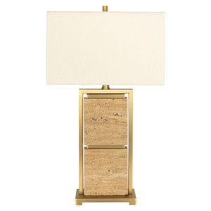 Natural Stone Table <b>Lamp</b> With Brass Frame Rectangular Shade Home Decor <b>Lighting</b> For Living Room Bedroom - Product Image 1