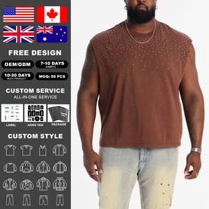 Camiseta sin mangas KingSen para hombre, estilo vintage, con pedrería, transpirable, 100% algodón, corte holgado, estilo punk urbano - Product Image 2