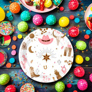 Ensemble d'Assiettes en Papier Rose Personnalisé Cowboy Anniversaire Noël <span class=keywords><strong>Graduation</strong></span> Diwali Nouvel An Fête Décoration Occasions Saint Valentin