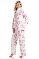 Pyjama décontracté en polaire pour femme, vêtement de nuit, vêtement de détente pour adulte, polyester, imprimé cœur rose