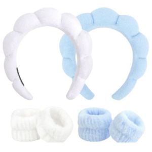 Set de Diademas Trenzadas Color Block con Pulseras, Diadema Suave de Felpa para Lavar la Cara, Maquillaje, Spa, Cuidado de la Piel, Regalo de 4 Piezas - Product Image 5