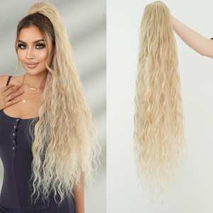 Postizo sintético con ondas de agua de 36 pulgadas para mujer, extensiones de cola de caballo, Clip de garra, cordón, <span class=keywords><strong>coletas</strong></span> falsas, rizado ondulado adjunto - Product Image 3