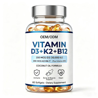 Gélules OEM Vitamine D3 K2 MK7 B12 Formule Huile de Coco 10000UI D3 Adulte 60 Comprimés Soutient les Os, les Muscles, l'Immunité et le Cœur Quotidiennement