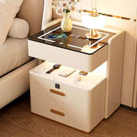 Table de chevet intelligente de luxe, table de chevet moderne avec lumière LED, charge sans fil, verrouillage par empreinte digitale, armoire solide pour salon et chambre à coucher