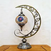 Lampada da tavolo a LED in stile turco con mosaico fatto a mano in vetro decorativo per la casa