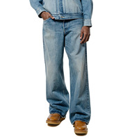 Fabricant de jeans en denim pour hommes en coton biologique selvedge, coupe large et ample, délavé, avec rivets en cuivre, effet vintage usé, direct usine